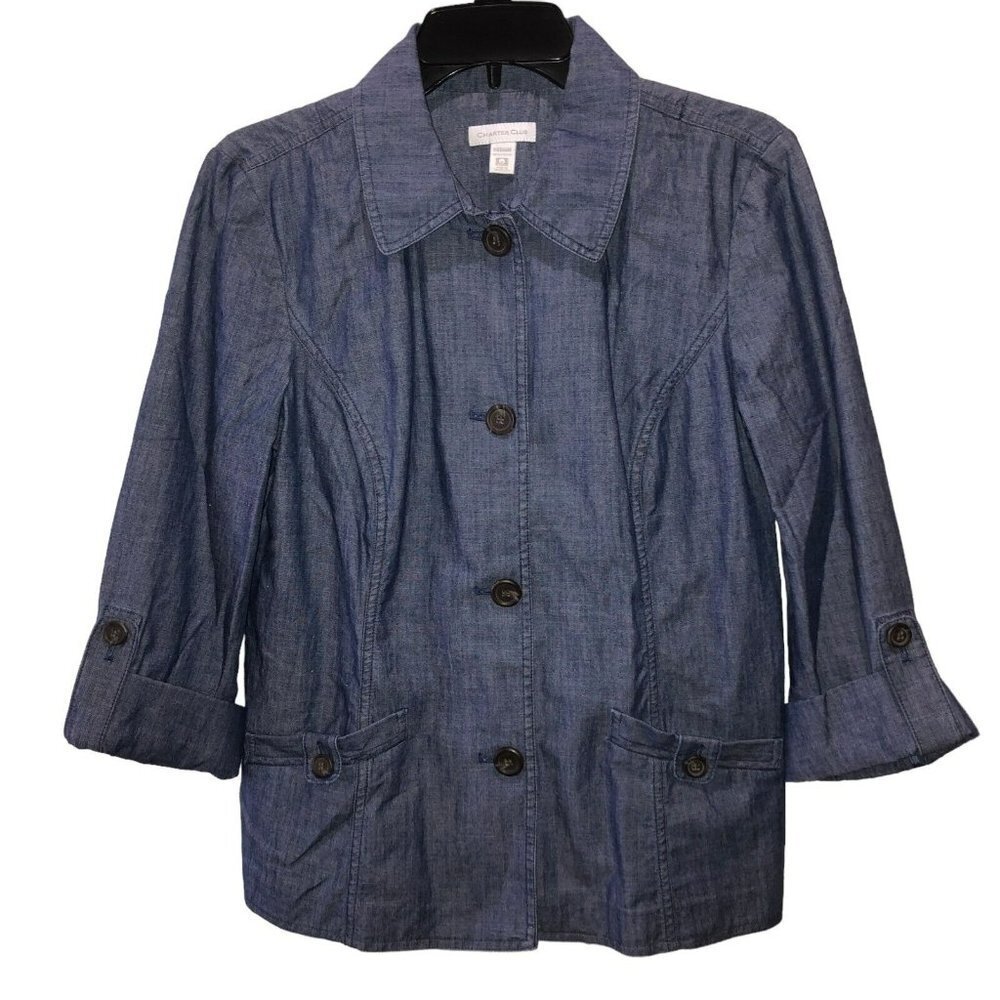 Women's Blue Denim Button-Front Jacket